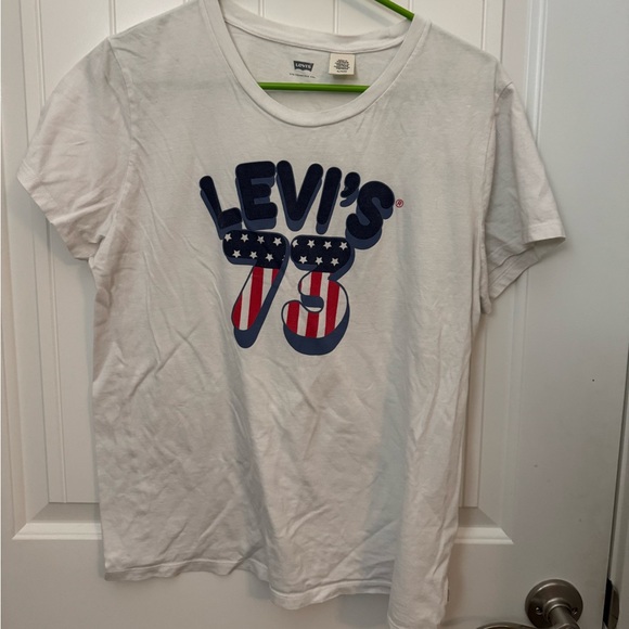 Levi's White and Blue Graphic women’s
 T-Shirt size XL #90 - Picture 1 of 4